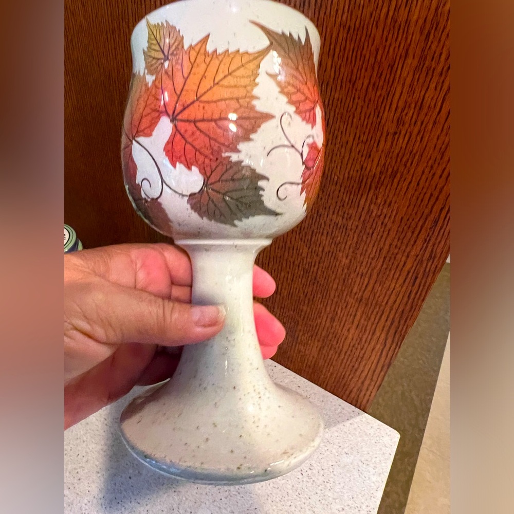 Wizard of Clay HTF Bristoleaf Colored Goblet 🍷 Wine Glass Pottery 💛🤎🧡